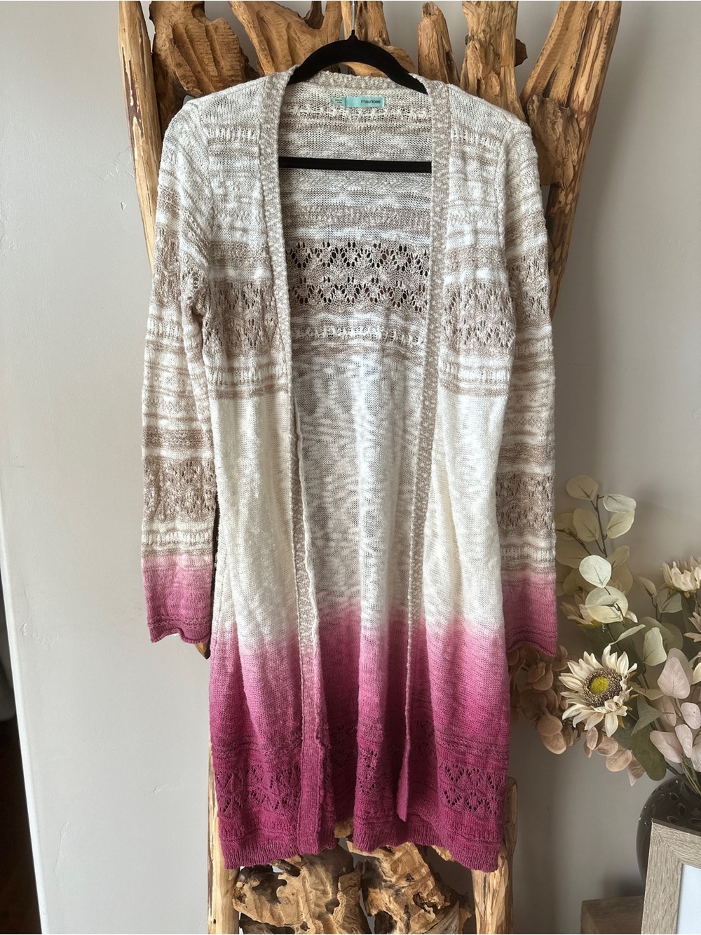 Maurices Cream to Pink Ombre Open Front Cardigan